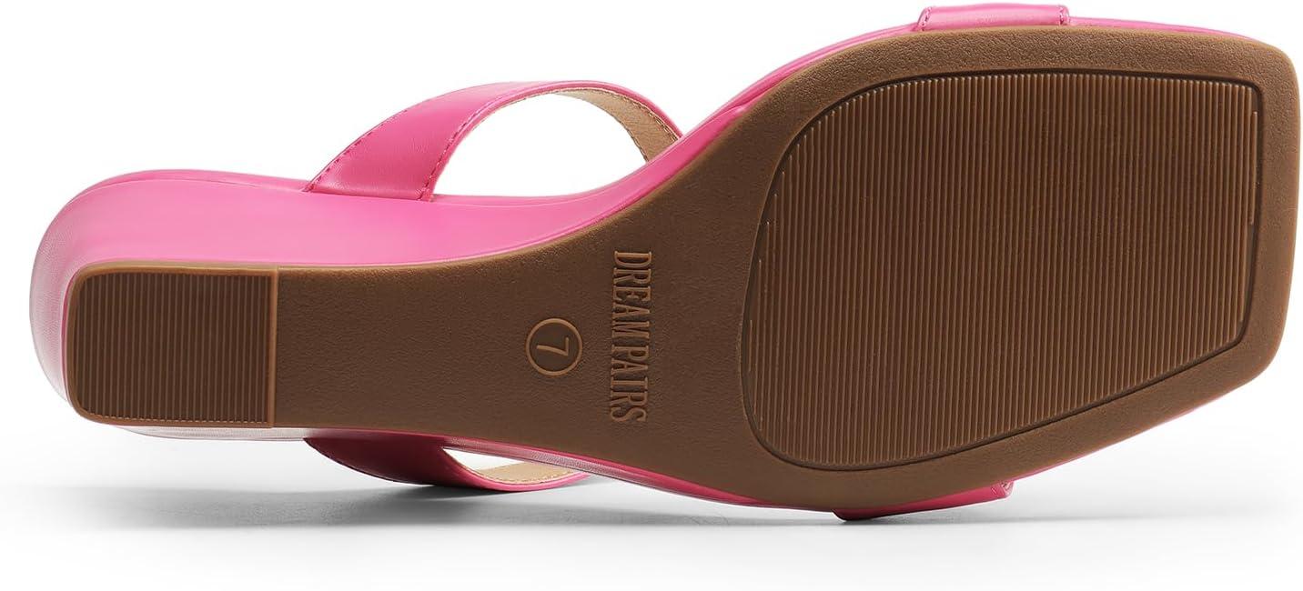 imageDREAM PAIRS Women Slides Wedge Sandals Square Open Toe Dress Casual Strappy ShoesHot Pinkpu