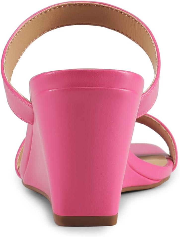 imageDREAM PAIRS Women Slides Wedge Sandals Square Open Toe Dress Casual Strappy ShoesHot Pinkpu
