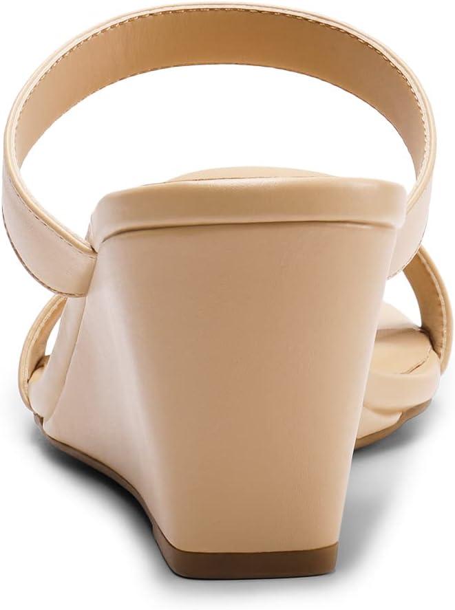 imageDREAM PAIRS Women Slides Wedge Sandals Square Open Toe Dress Casual Strappy ShoesNude