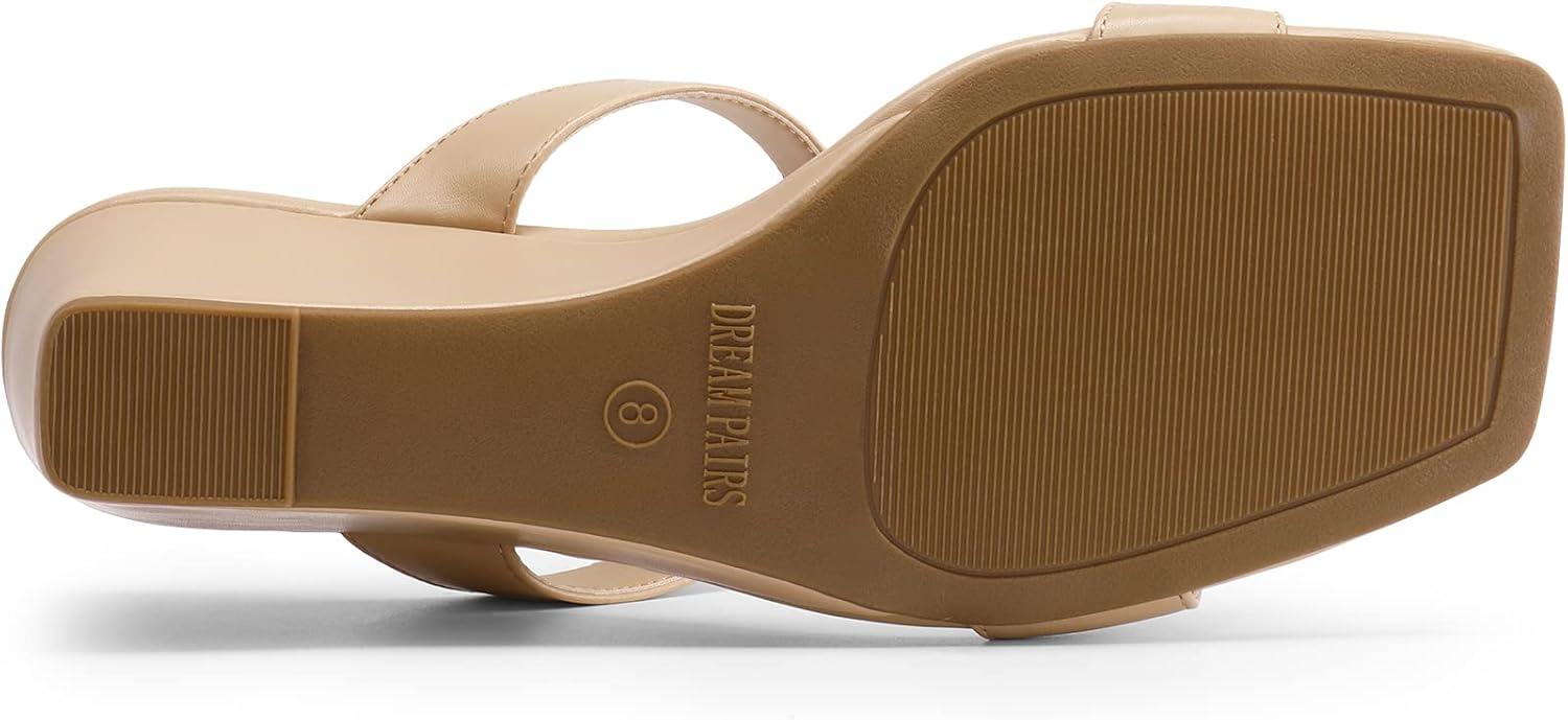 imageDREAM PAIRS Women Slides Wedge Sandals Square Open Toe Dress Casual Strappy ShoesNude