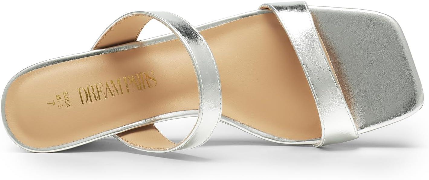 imageDREAM PAIRS Women Slides Wedge Sandals Square Open Toe Dress Casual Strappy ShoesSilverpu