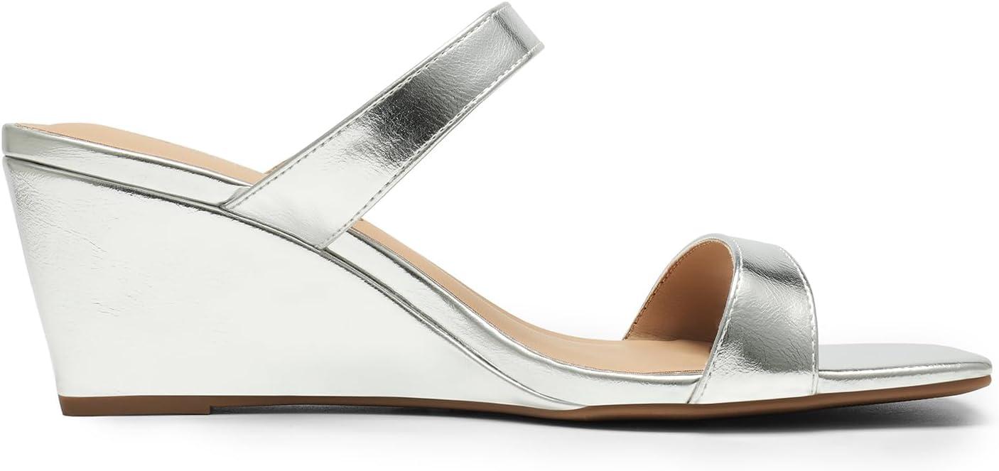 imageDREAM PAIRS Women Slides Wedge Sandals Square Open Toe Dress Casual Strappy ShoesSilverpu