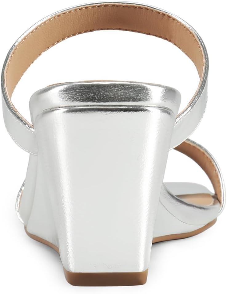 imageDREAM PAIRS Women Slides Wedge Sandals Square Open Toe Dress Casual Strappy ShoesSilverpu