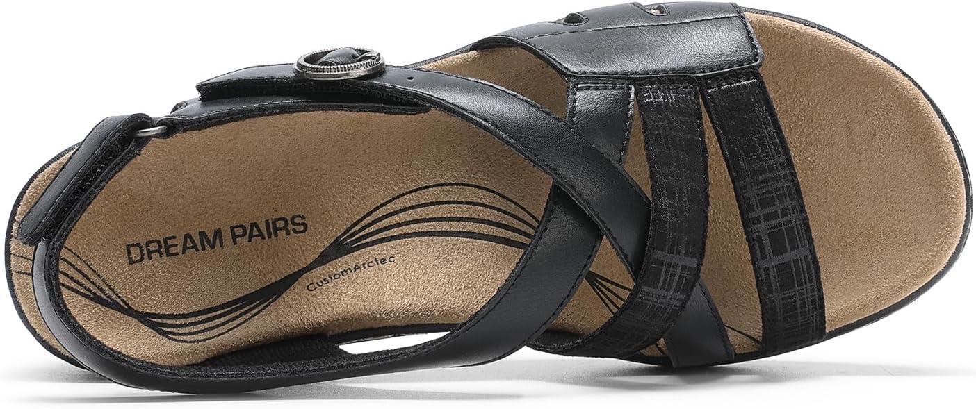 imageDREAM PAIRS Womens Comfortable Arch Support Wedge Sandals Open Toe Summer Walking ShoeBlack