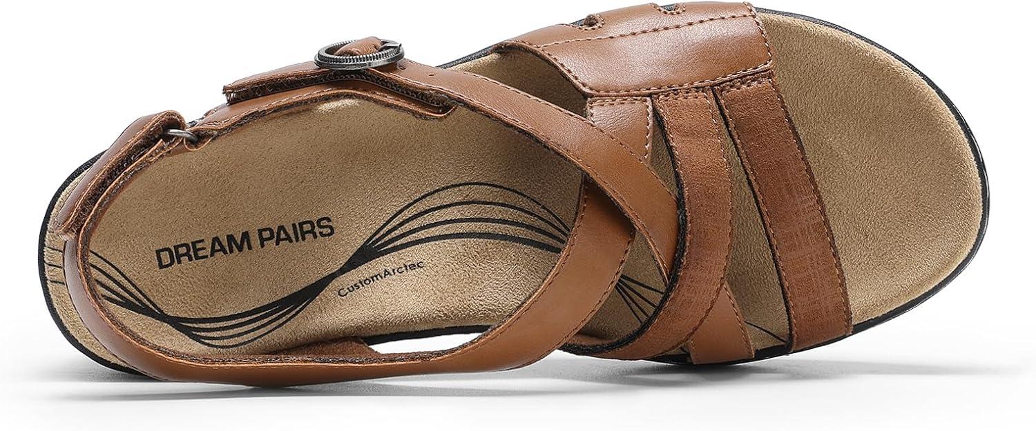 imageDREAM PAIRS Womens Comfortable Arch Support Wedge Sandals Open Toe Summer Walking ShoeBrown