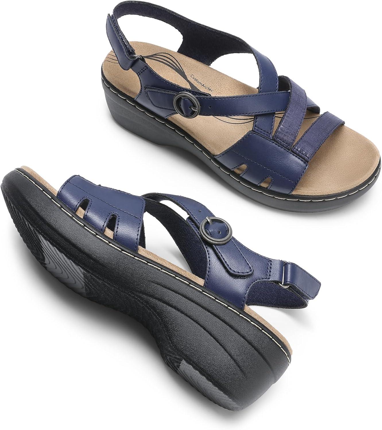 imageDREAM PAIRS Womens Comfortable Arch Support Wedge Sandals Open Toe Summer Walking ShoeNavy