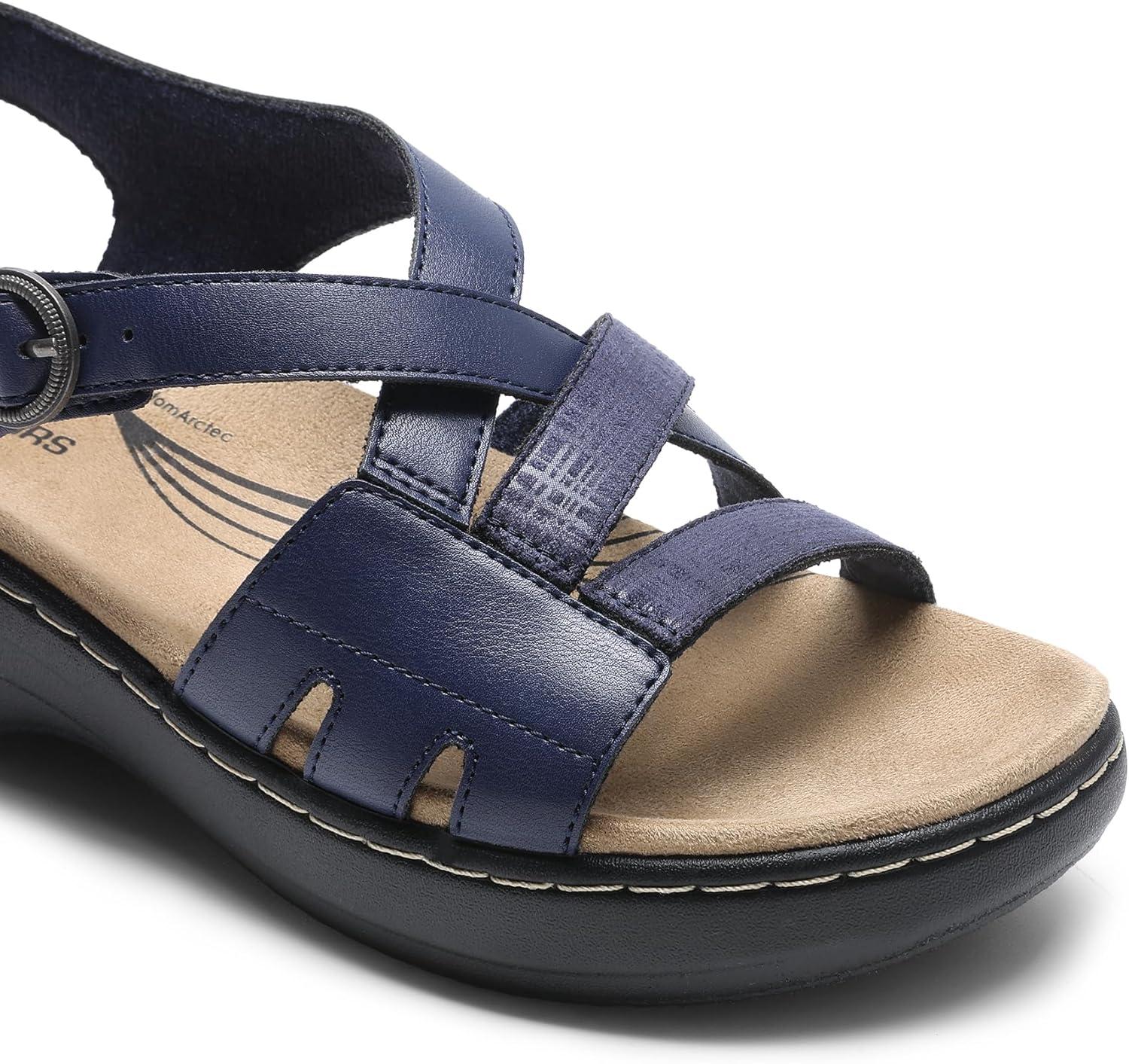 imageDREAM PAIRS Womens Comfortable Arch Support Wedge Sandals Open Toe Summer Walking ShoeNavy