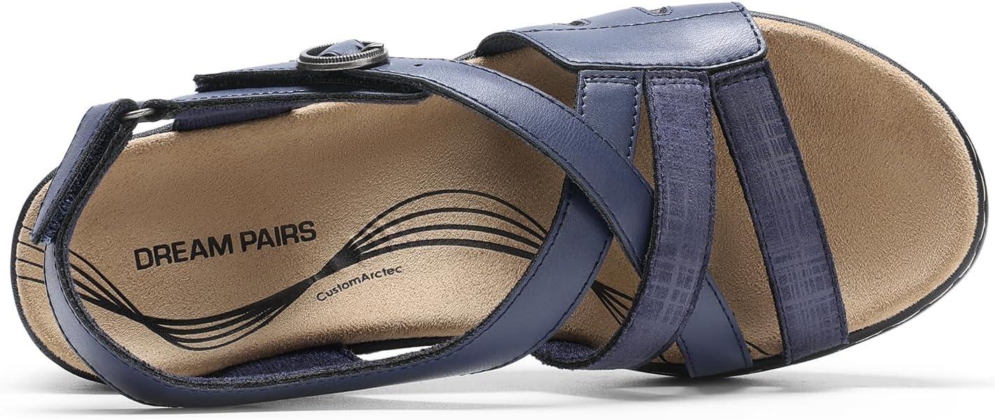 imageDREAM PAIRS Womens Comfortable Arch Support Wedge Sandals Open Toe Summer Walking ShoeNavy