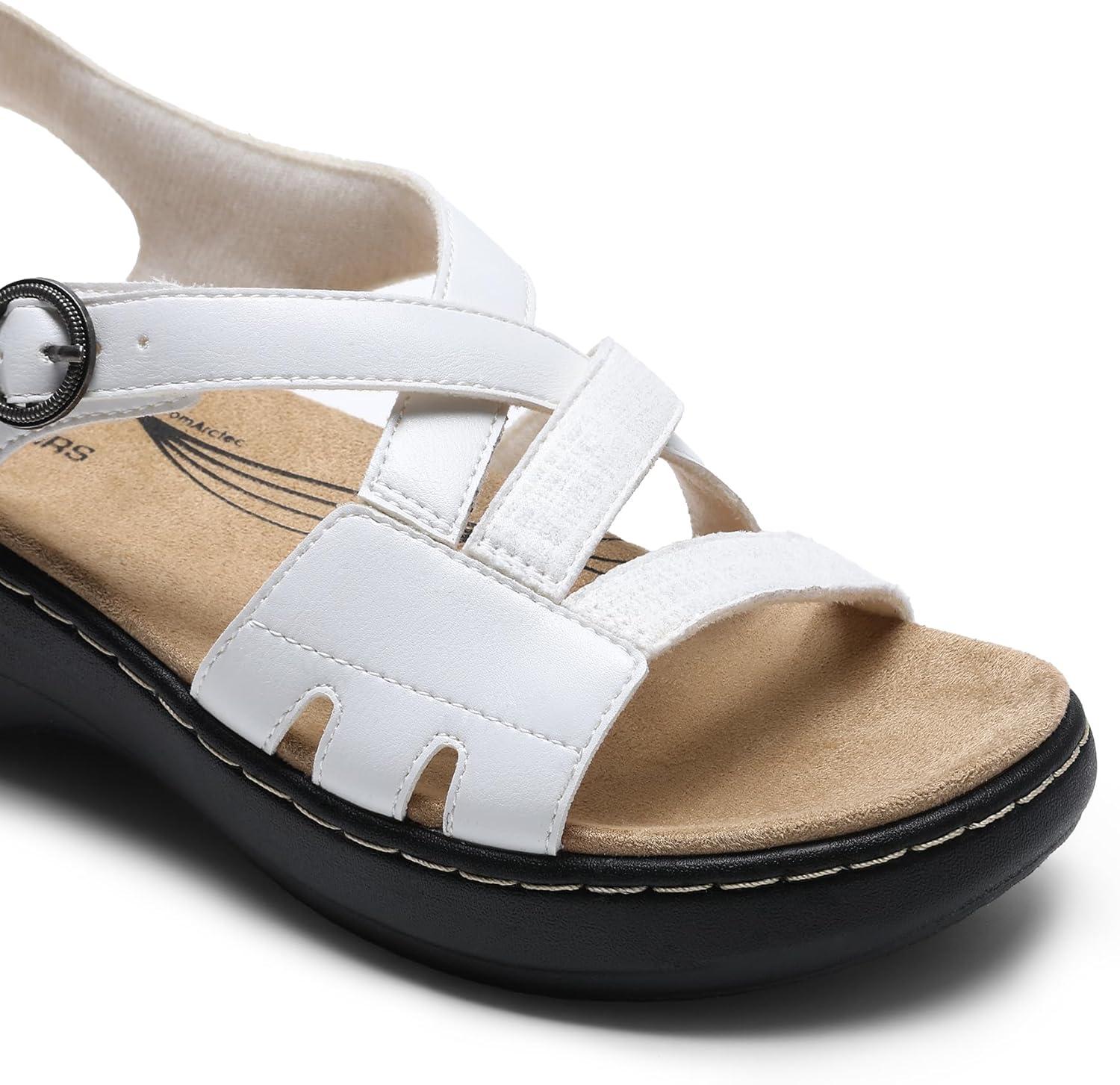 imageDREAM PAIRS Womens Comfortable Arch Support Wedge Sandals Open Toe Summer Walking ShoeWhite