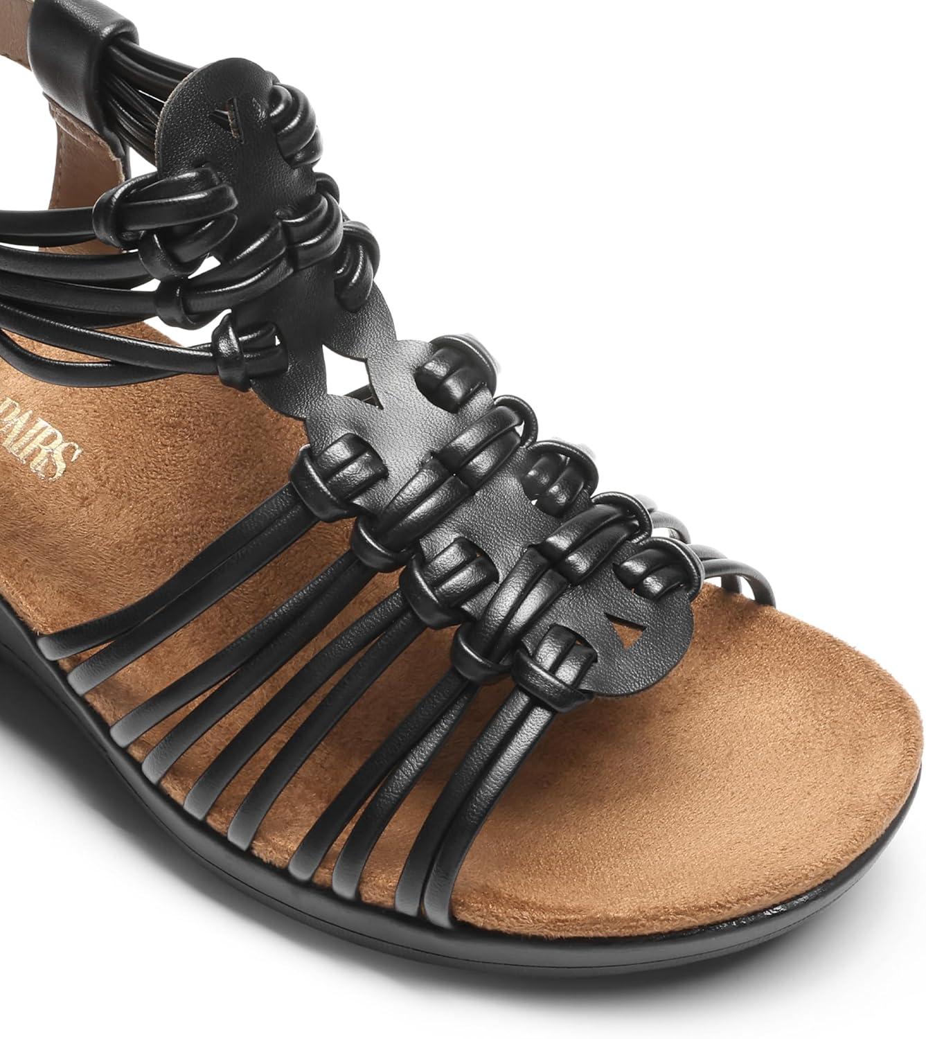 imageDREAM PAIRS Womens Comfortable Strappy Low Heel Open Toe SlipOn Wedge Sandals Arch Support for Summer Dressy ShoesBlack