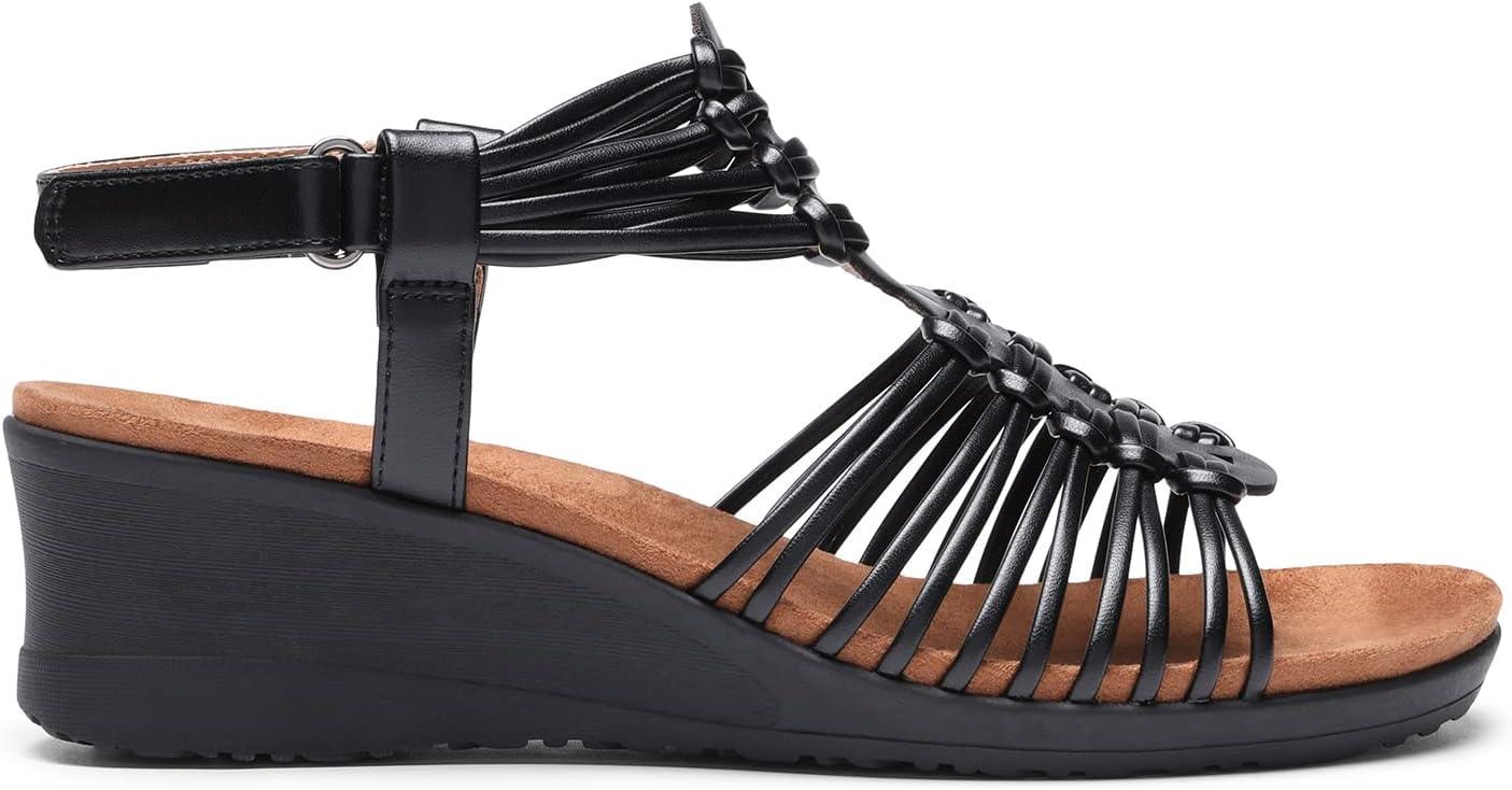 imageDREAM PAIRS Womens Comfortable Strappy Low Heel Open Toe SlipOn Wedge Sandals Arch Support for Summer Dressy ShoesBlack
