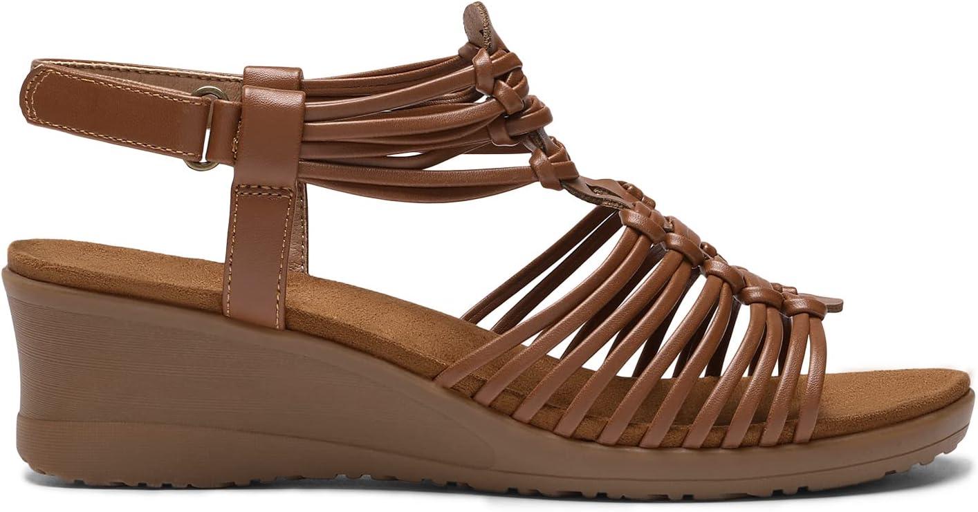 imageDREAM PAIRS Womens Comfortable Strappy Low Heel Open Toe SlipOn Wedge Sandals Arch Support for Summer Dressy ShoesBrown