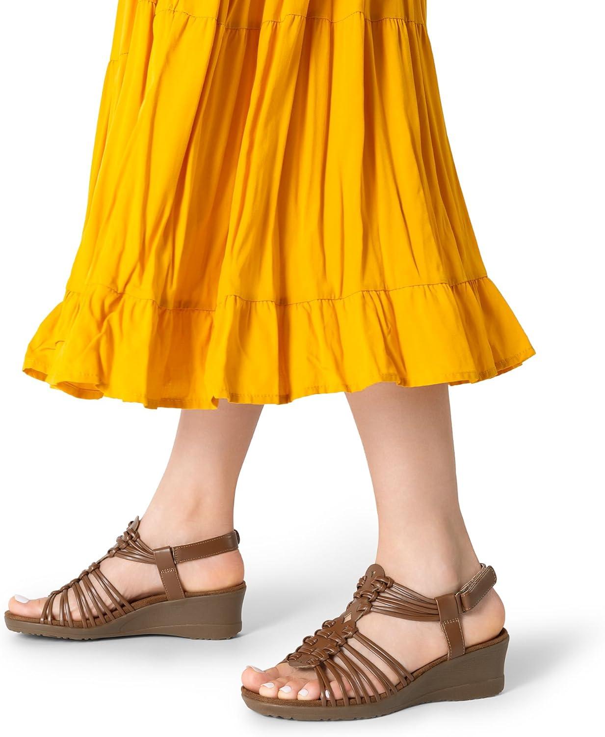 imageDREAM PAIRS Womens Comfortable Strappy Low Heel Open Toe SlipOn Wedge Sandals Arch Support for Summer Dressy ShoesBrown