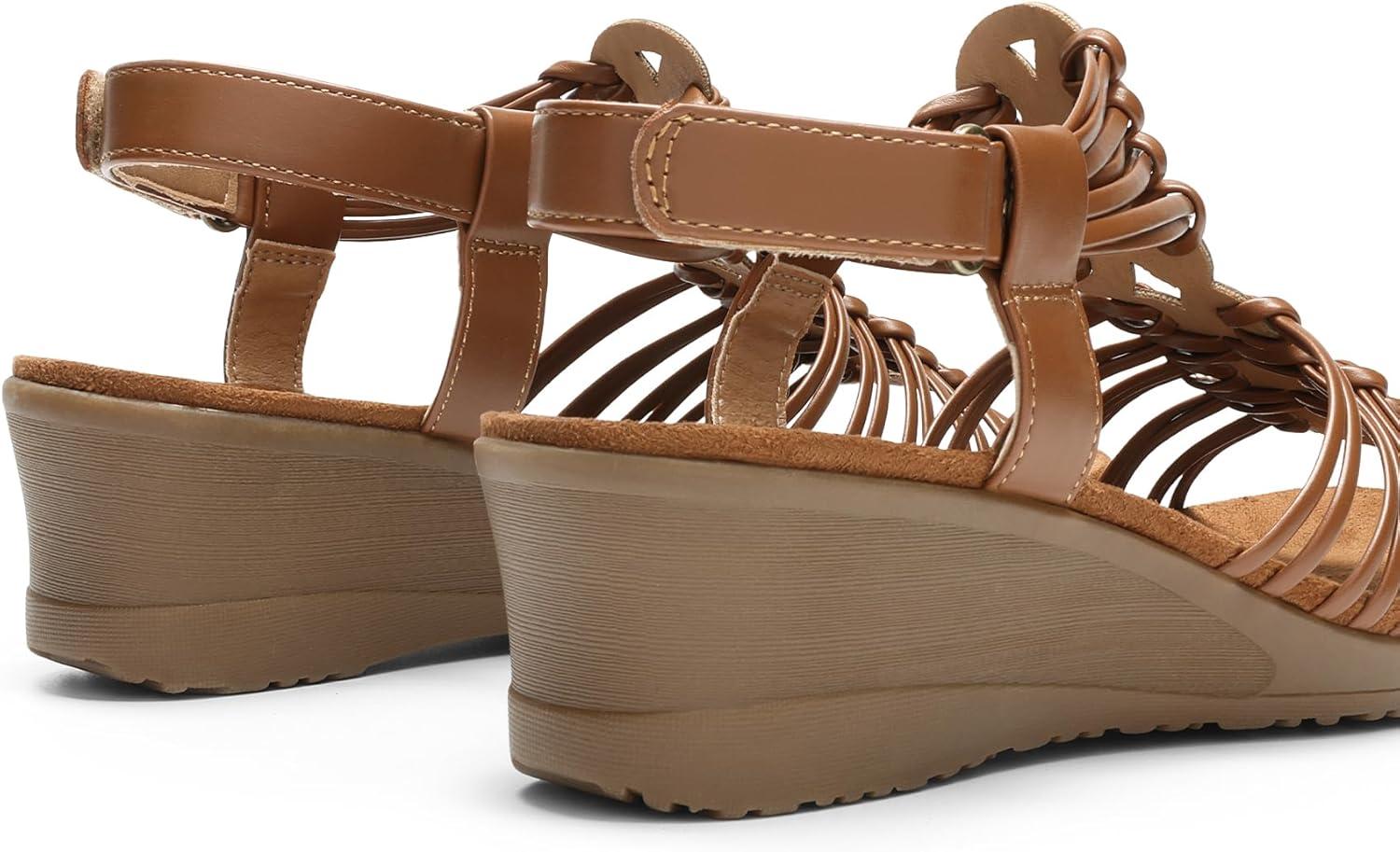imageDREAM PAIRS Womens Comfortable Strappy Low Heel Open Toe SlipOn Wedge Sandals Arch Support for Summer Dressy ShoesBrown