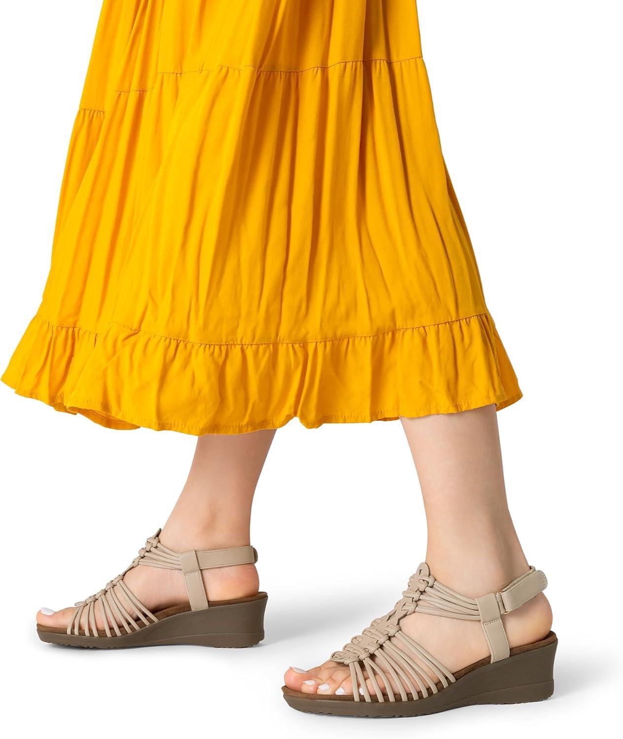 imageDREAM PAIRS Womens Comfortable Strappy Low Heel Open Toe SlipOn Wedge Sandals Arch Support for Summer Dressy ShoesNude