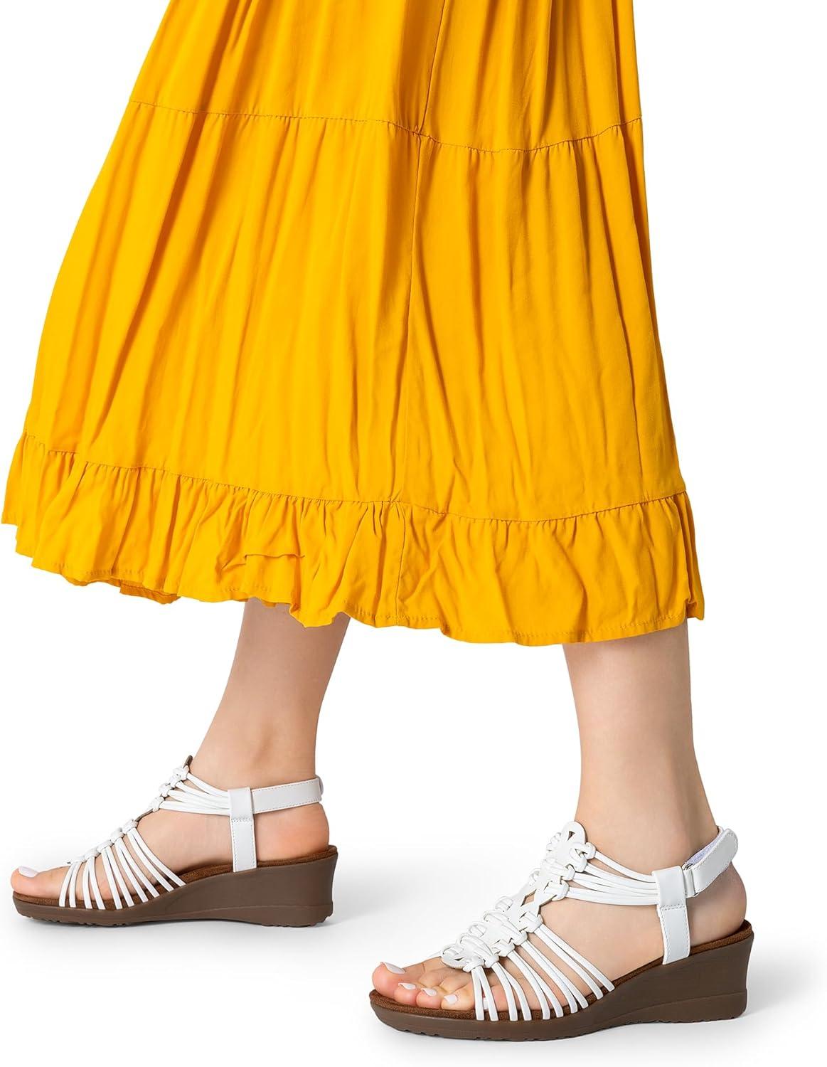 imageDREAM PAIRS Womens Comfortable Strappy Low Heel Open Toe SlipOn Wedge Sandals Arch Support for Summer Dressy ShoesWhite