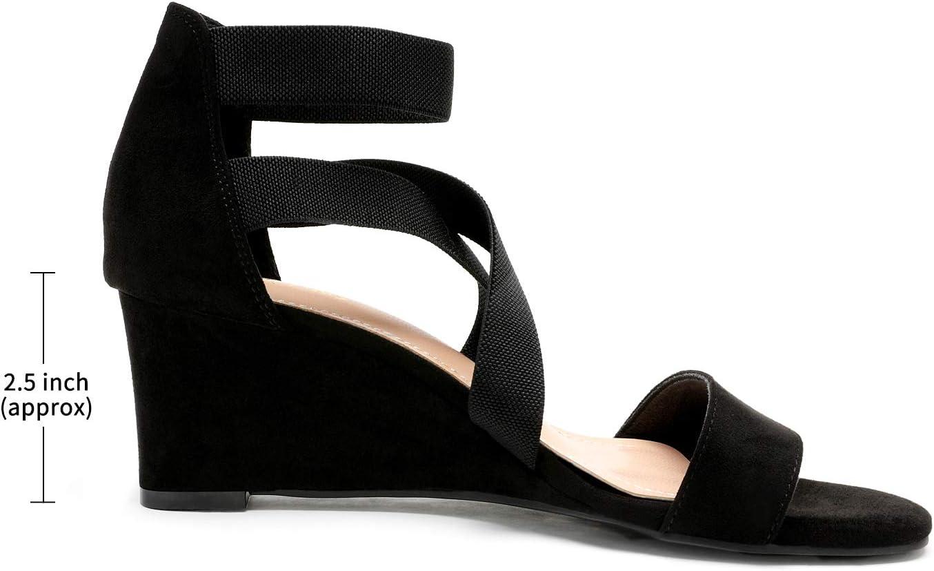imageDREAM PAIRS Womens Elastic Ankle Strap Low Wedge SandalsBlack