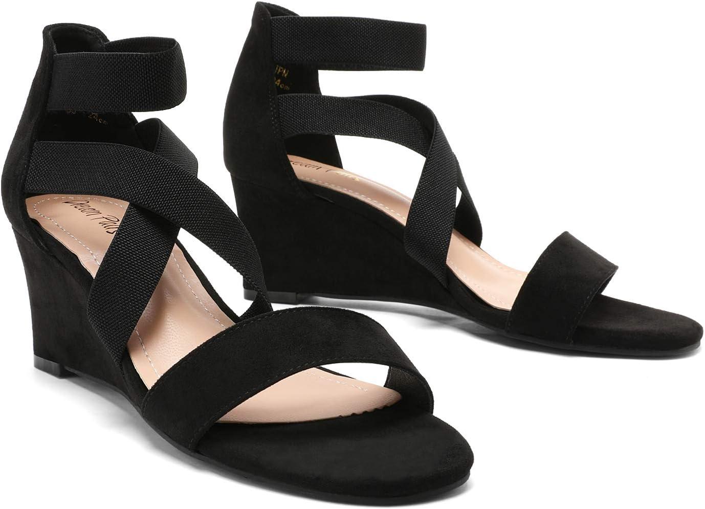 imageDREAM PAIRS Womens Elastic Ankle Strap Low Wedge SandalsBlack