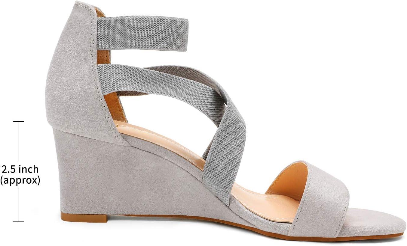 imageDREAM PAIRS Womens Elastic Ankle Strap Low Wedge SandalsGrey