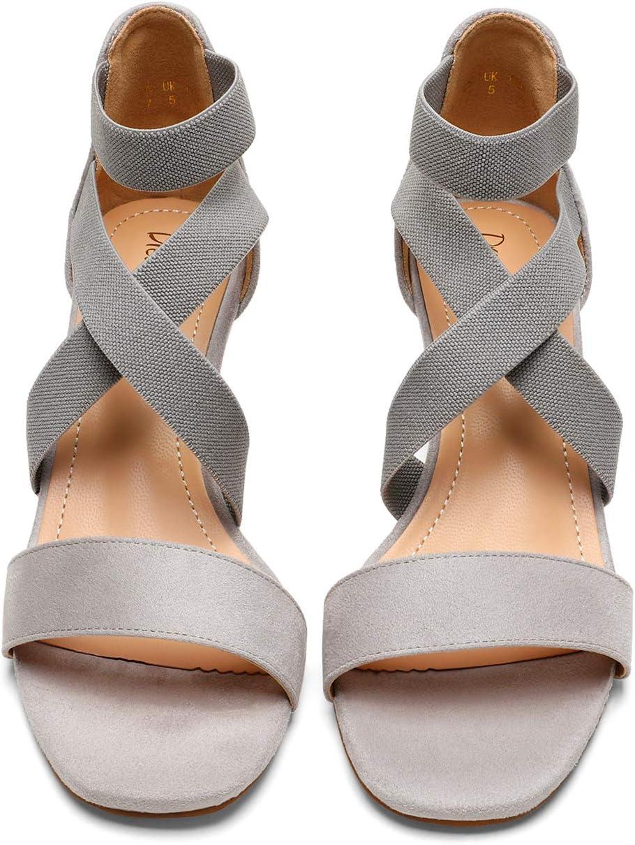 imageDREAM PAIRS Womens Elastic Ankle Strap Low Wedge SandalsGrey