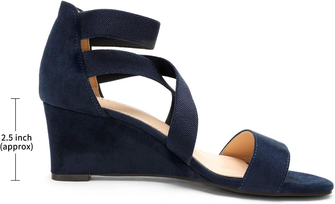 imageDREAM PAIRS Womens Elastic Ankle Strap Low Wedge SandalsNavy