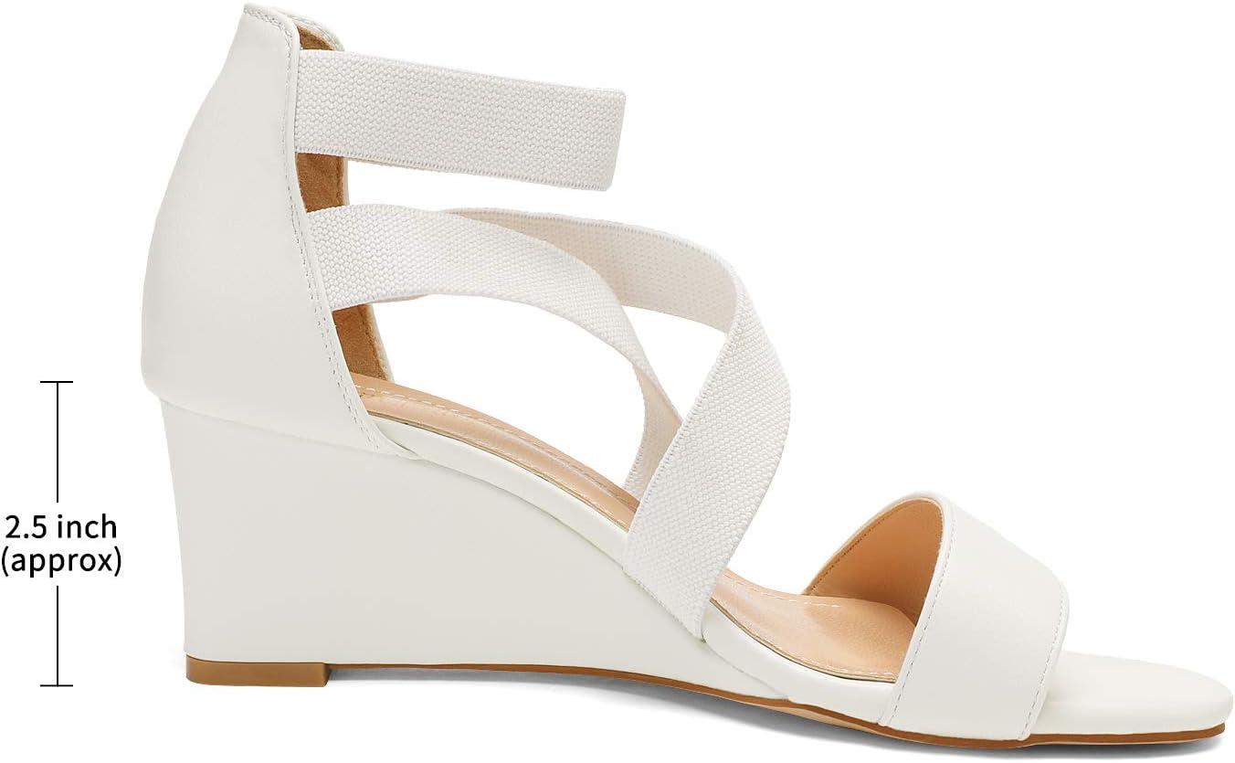 imageDREAM PAIRS Womens Elastic Ankle Strap Low Wedge SandalsWhite