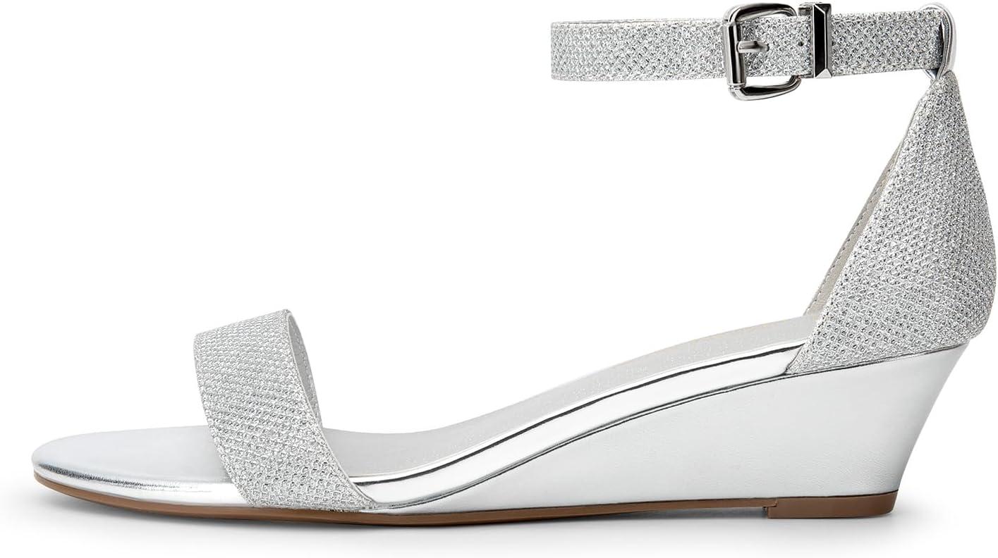 imageDREAM PAIRS Womens Ingrid Ankle Strap Low Wedge SandalSilver