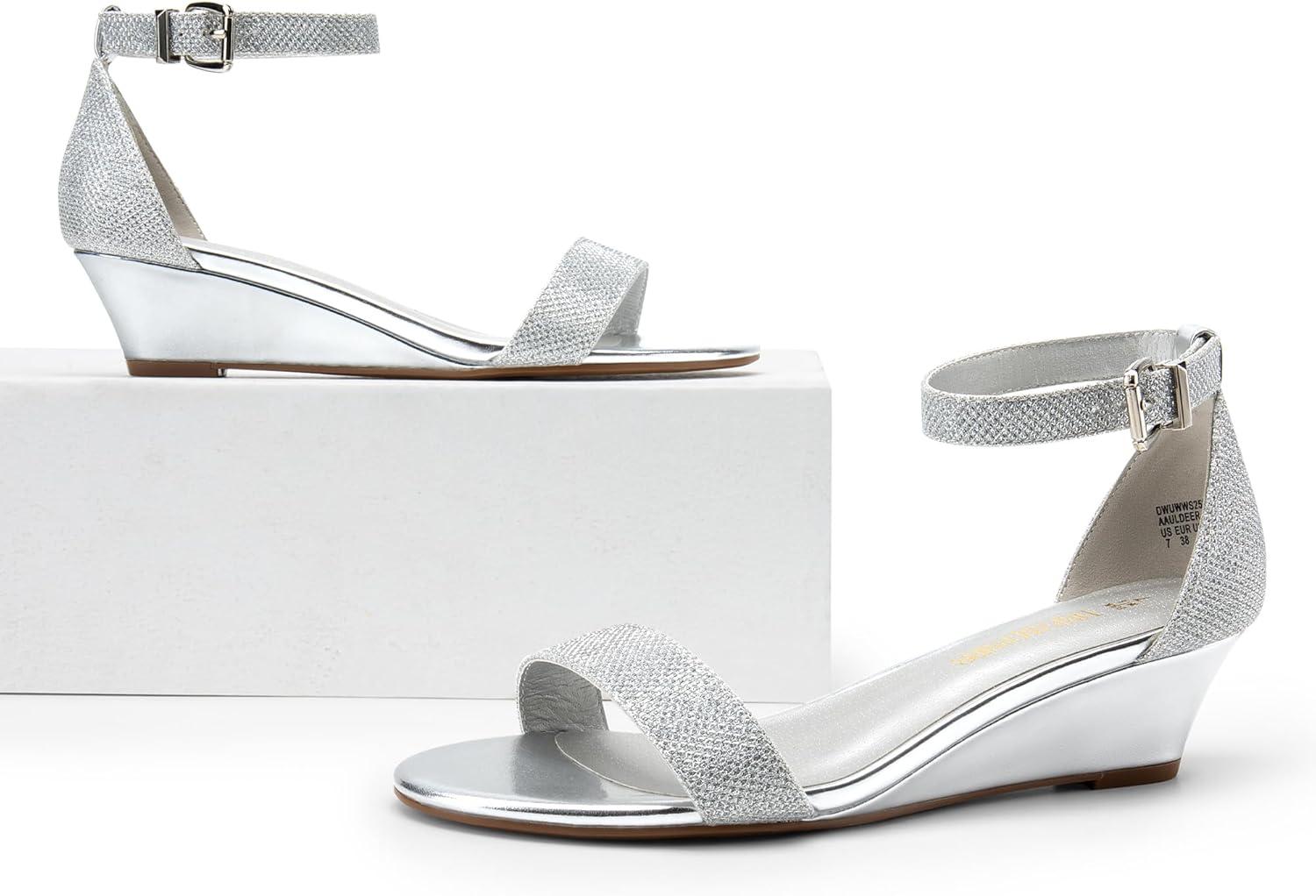 imageDREAM PAIRS Womens Ingrid Ankle Strap Low Wedge SandalSilver