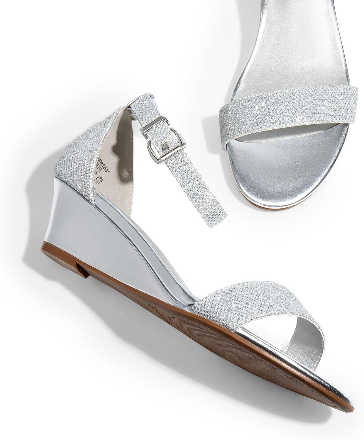 imageDREAM PAIRS Womens Ingrid Ankle Strap Low Wedge SandalSilver
