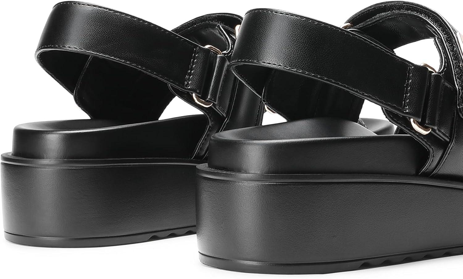 imageDREAM PAIRS Womens Low Wedge Sandals Comfortable Arch Support Platform Open toe Casual Dressy Flat Summer Sandals with Adjustable StrapsBlackpu