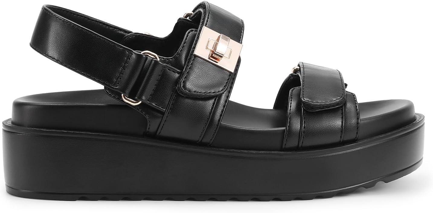 imageDREAM PAIRS Womens Low Wedge Sandals Comfortable Arch Support Platform Open toe Casual Dressy Flat Summer Sandals with Adjustable StrapsBlackpu