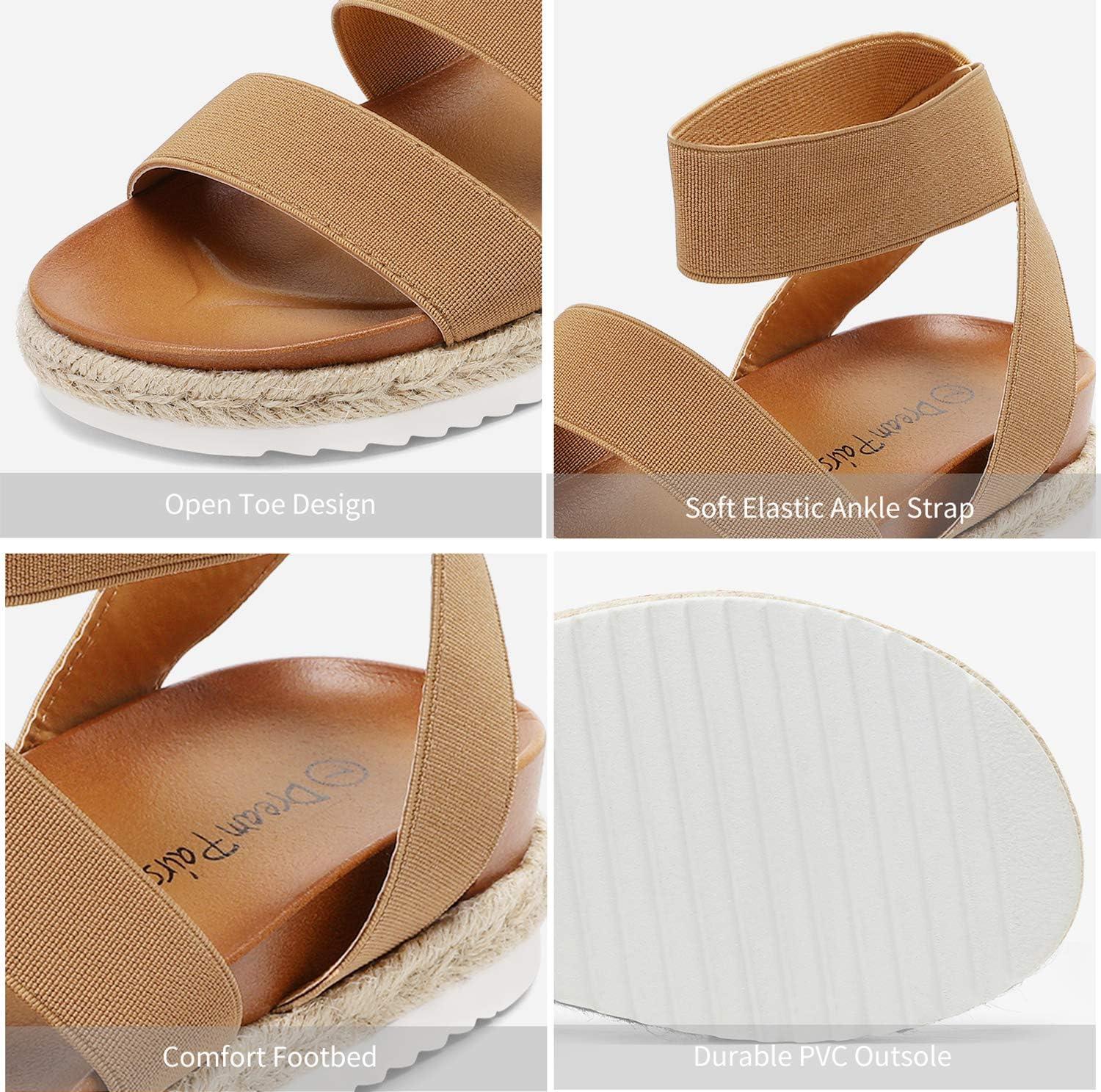 imageDREAM PAIRS Womens Open Toe Ankle Strap Espadrille Casual Flatform Platform Wedge SandalsCamel