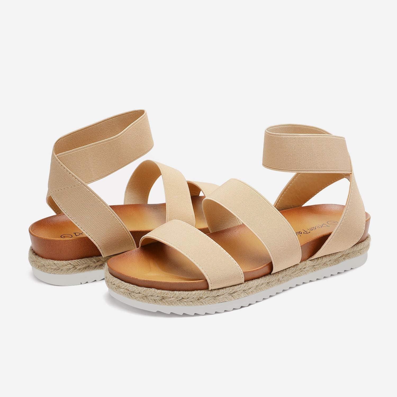 imageDREAM PAIRS Womens Open Toe Ankle Strap Espadrille Casual Flatform Platform Wedge SandalsNude