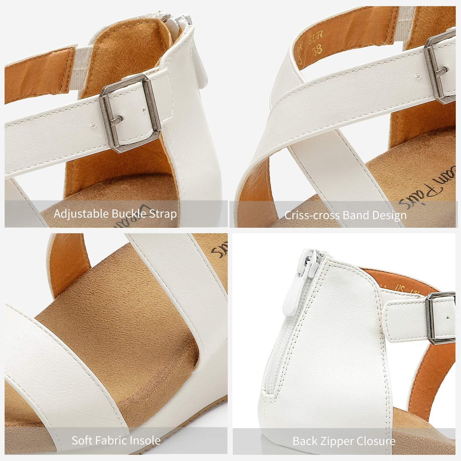 imageDREAM PAIRS Womens Open Toe Buckle Ankle Strap Summer Platform Wedge SandalsWhitePu