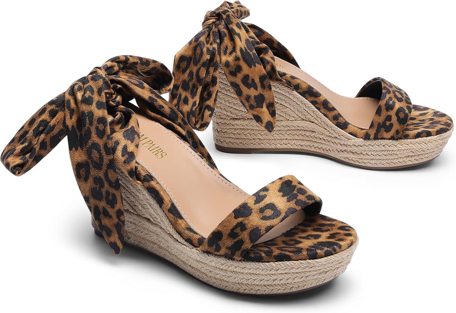 imageDREAM PAIRS Womens Open Toe Espadrilles Wedges Tie Lace Up Cute Ankle Strap Platform Sandals Dressy ShoesLeopardsuede