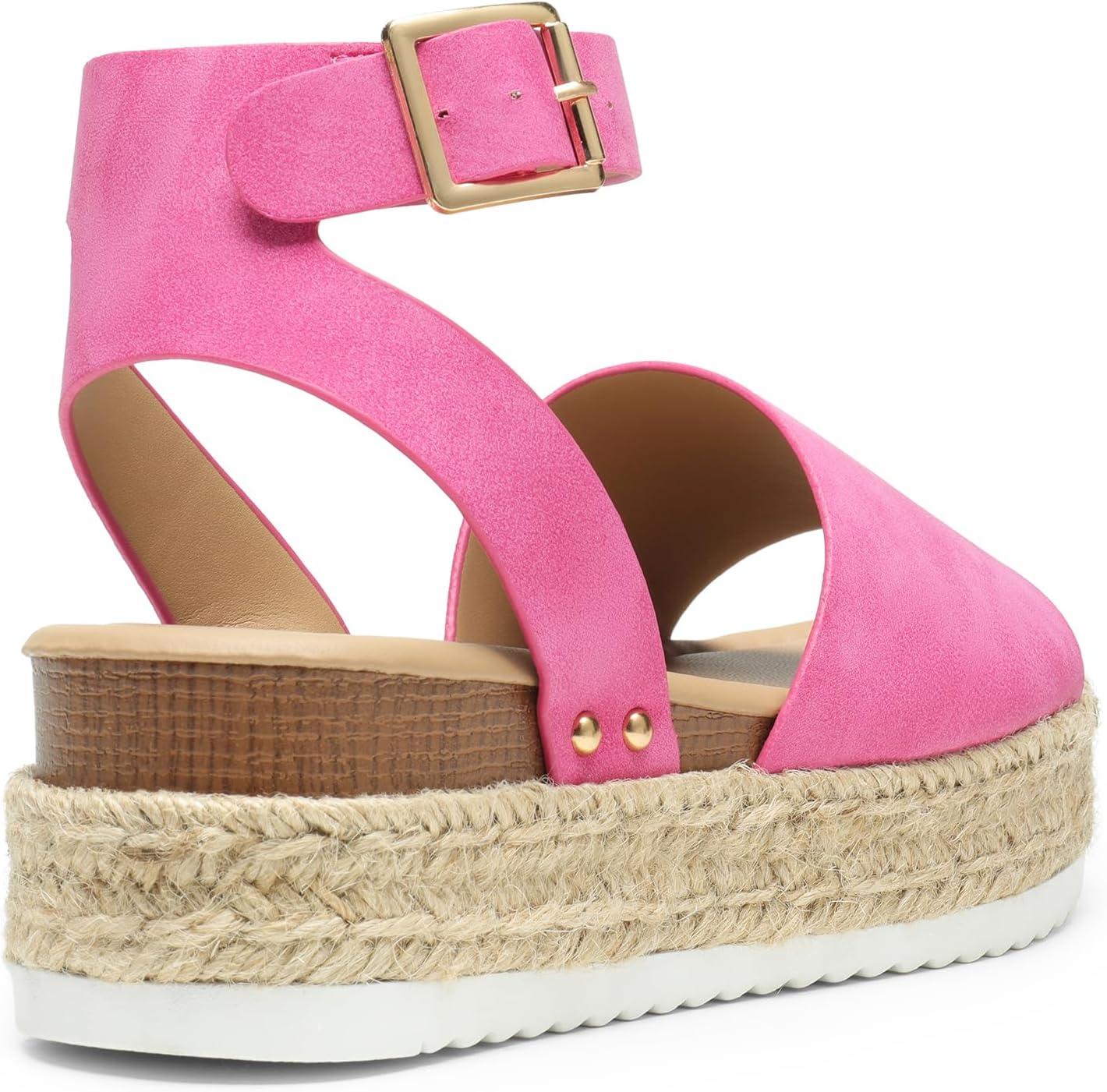 imageDREAM PAIRS Womens Platform Espadrilles Casual Ankle Strap Wedge Sandals Comfortable Dressy Summer ShoesHot Pink
