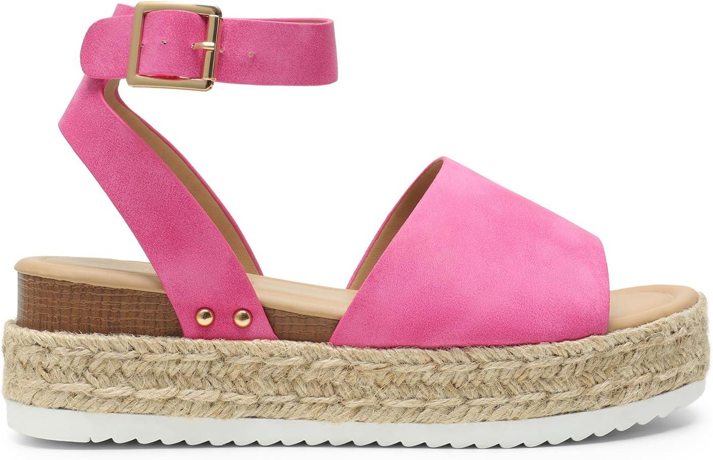 imageDREAM PAIRS Womens Platform Espadrilles Casual Ankle Strap Wedge Sandals Comfortable Dressy Summer ShoesHot Pink