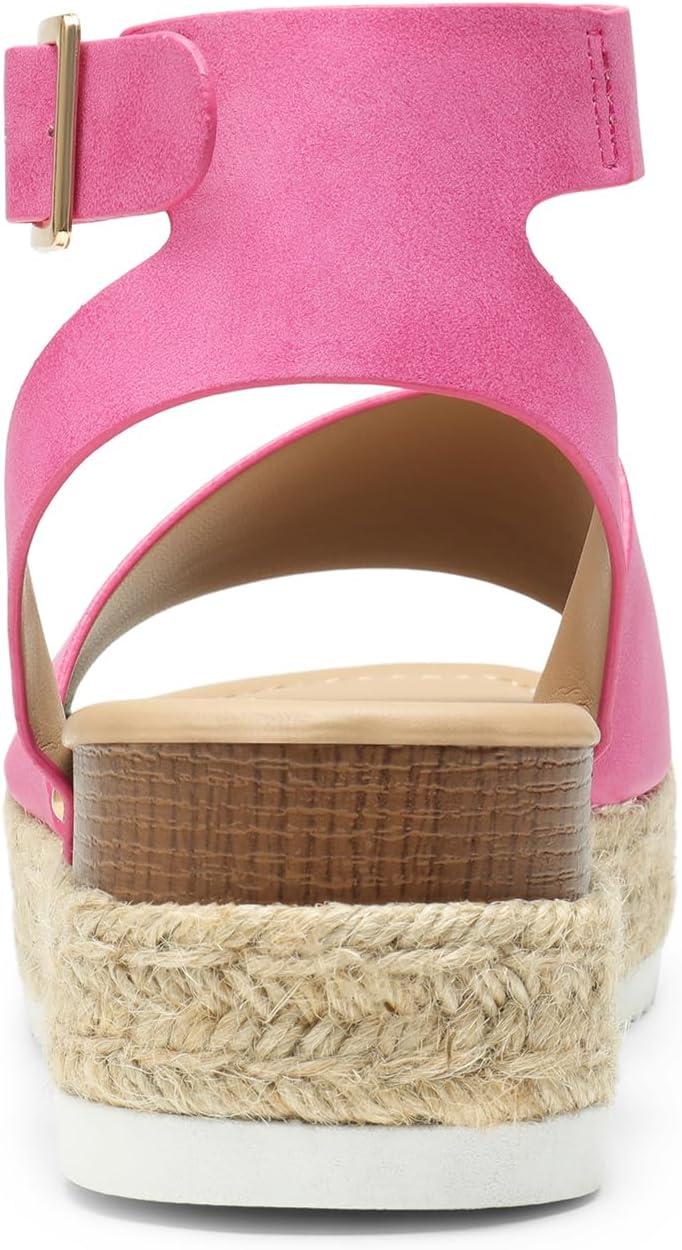 imageDREAM PAIRS Womens Platform Espadrilles Casual Ankle Strap Wedge Sandals Comfortable Dressy Summer ShoesHot Pink