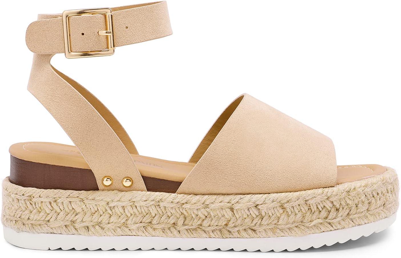 imageDREAM PAIRS Womens Platform Espadrilles Casual Ankle Strap Wedge Sandals Comfortable Dressy Summer ShoesNudesuede