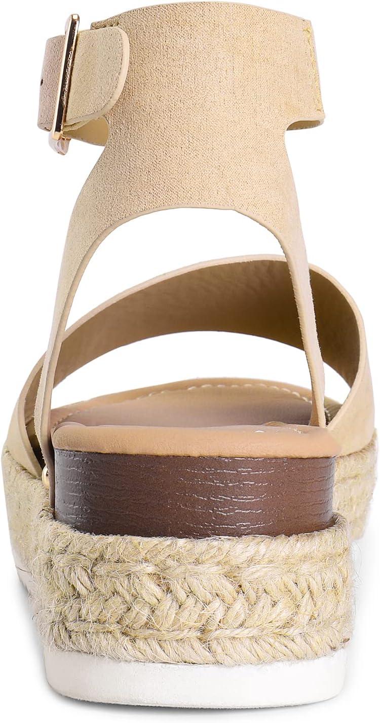 imageDREAM PAIRS Womens Platform Espadrilles Casual Ankle Strap Wedge Sandals Comfortable Dressy Summer ShoesNudesuede