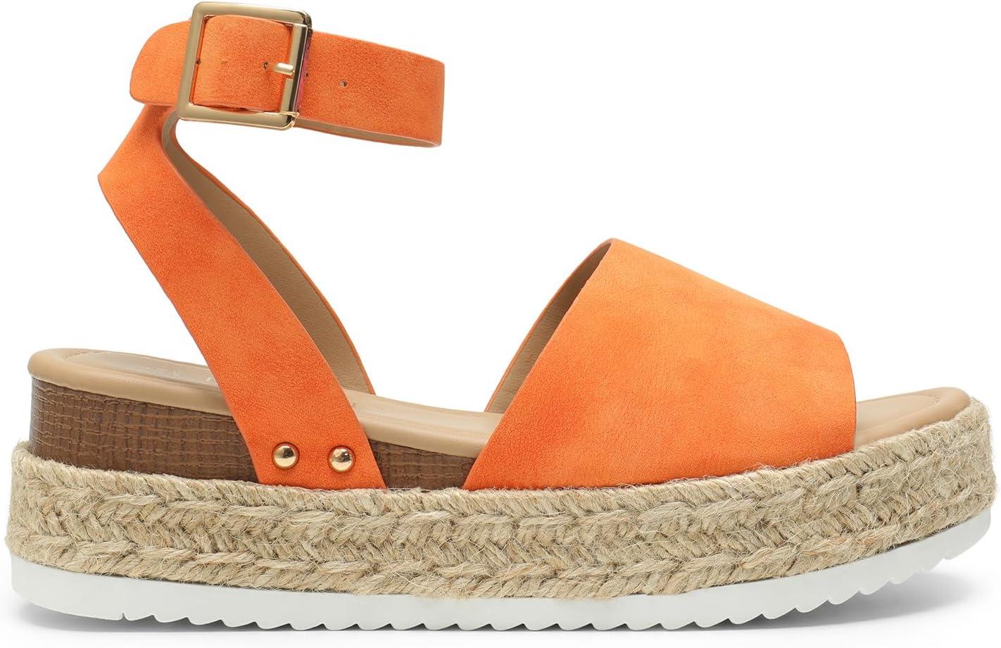 imageDREAM PAIRS Womens Platform Espadrilles Casual Ankle Strap Wedge Sandals Comfortable Dressy Summer ShoesOrange