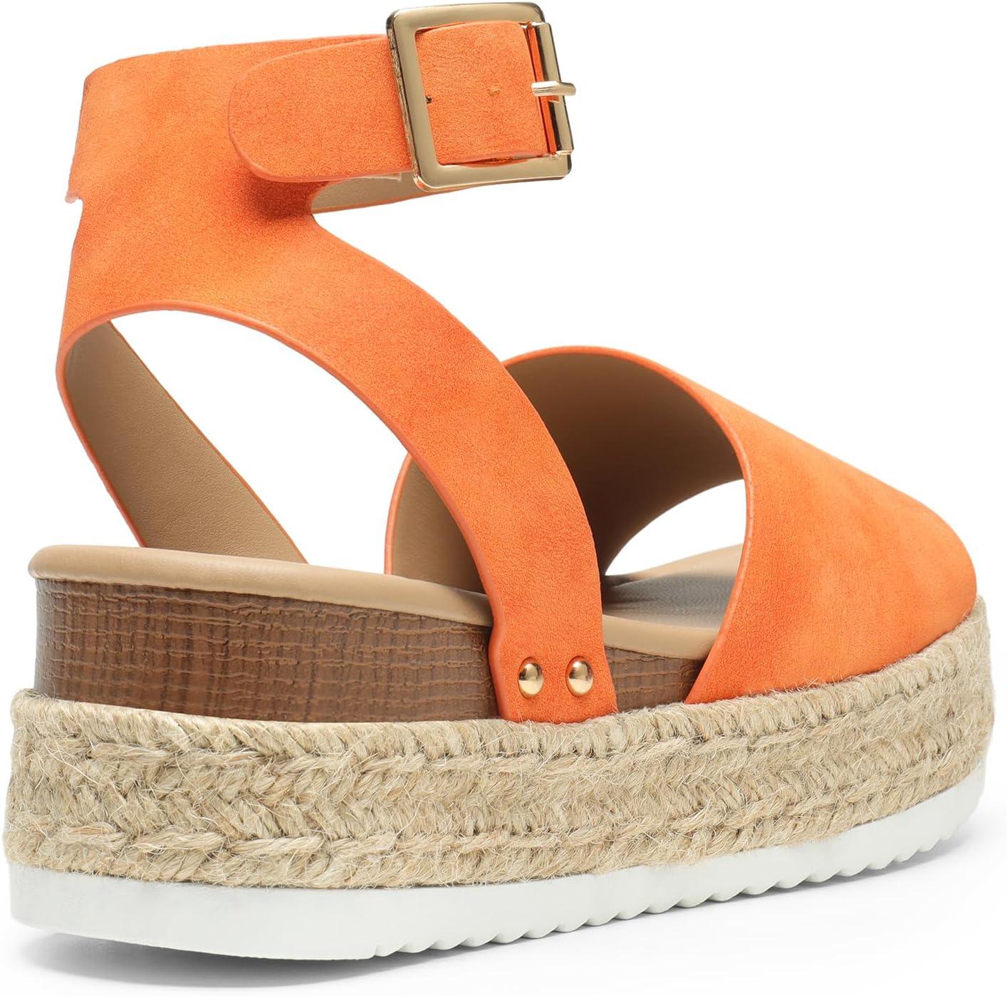 imageDREAM PAIRS Womens Platform Espadrilles Casual Ankle Strap Wedge Sandals Comfortable Dressy Summer ShoesOrange