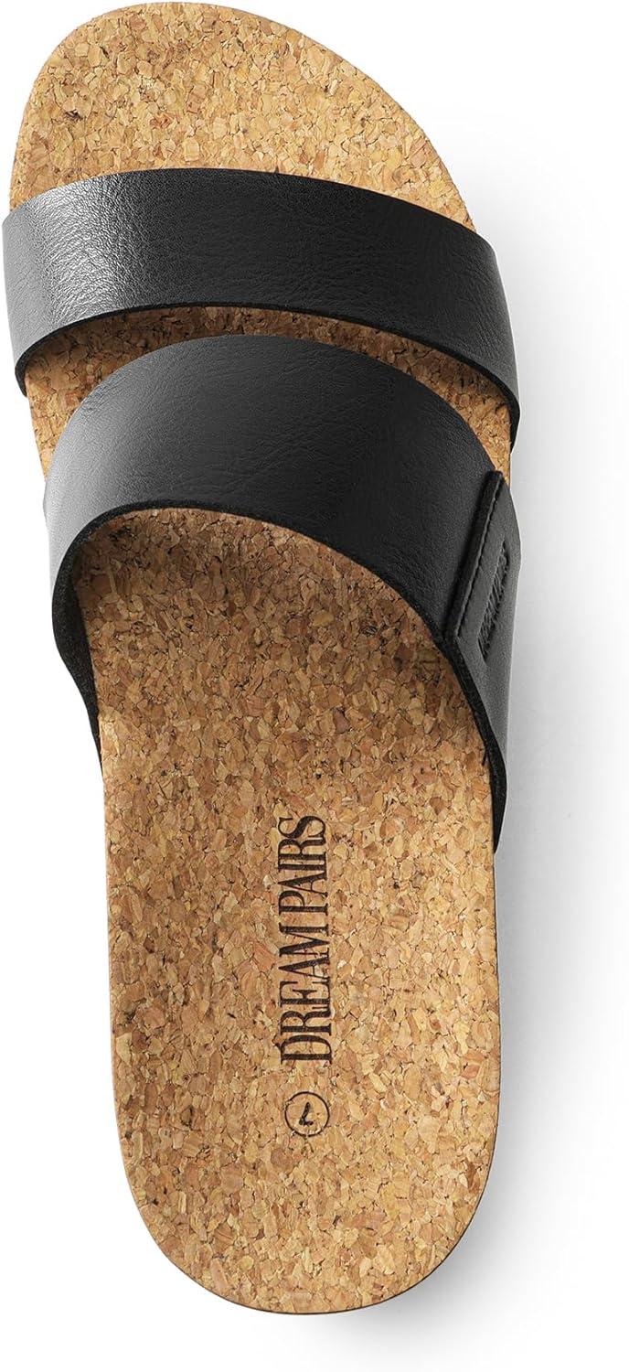 imageDREAM PAIRS Womens Platform Wedge Sandals with Arch Support Comfortable Beach Slipon Flat Sandals Casual 2Strap Cork Cushion Slides for WomenBlack