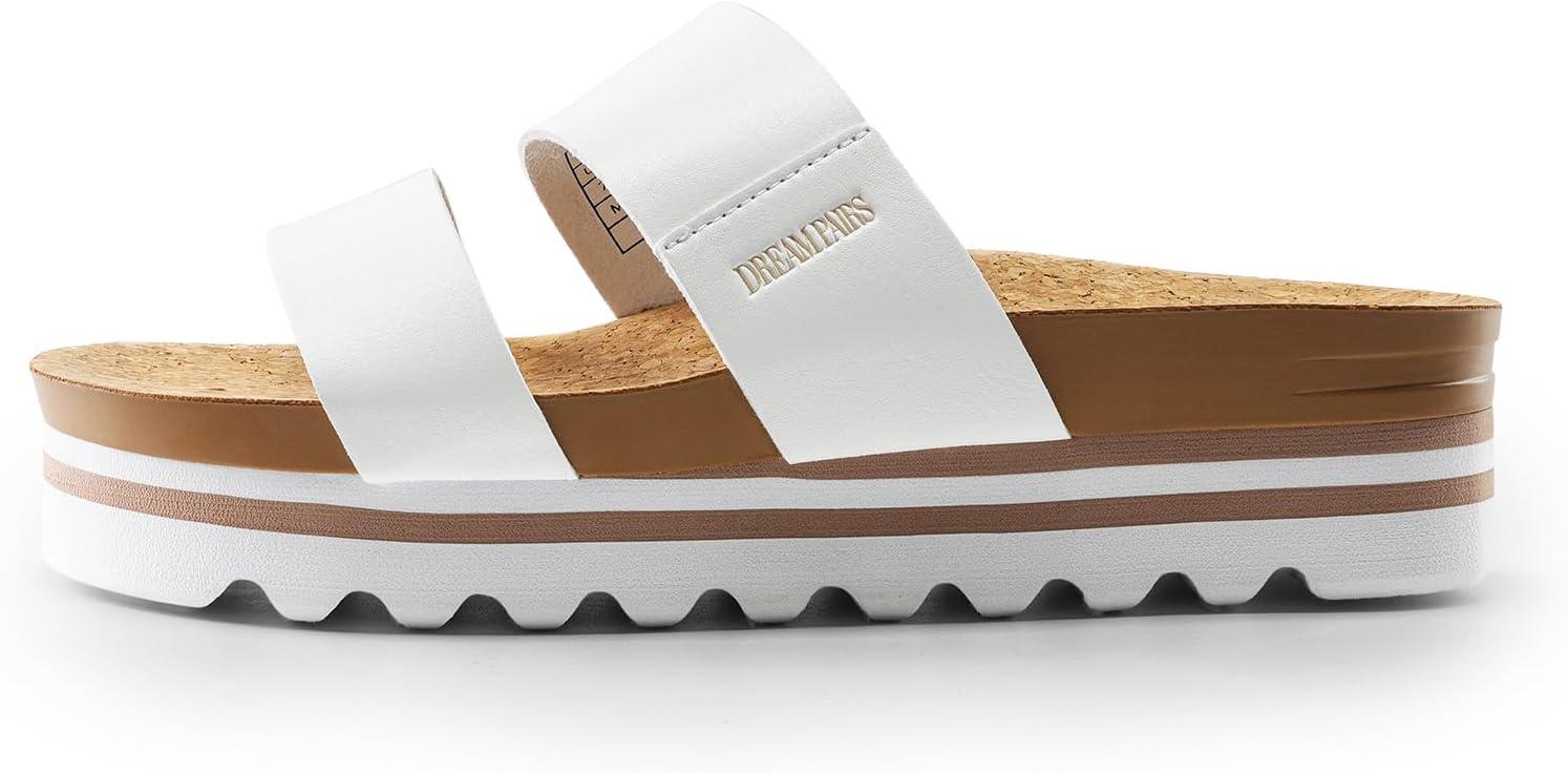 imageDREAM PAIRS Womens Platform Wedge Sandals with Arch Support Comfortable Beach Slipon Flat Sandals Casual 2Strap Cork Cushion Slides for WomenWhite