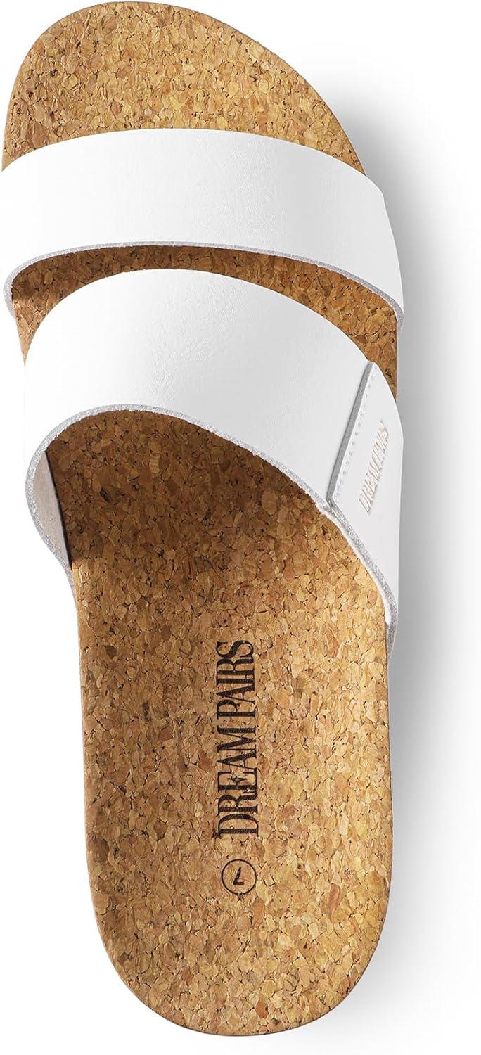 imageDREAM PAIRS Womens Platform Wedge Sandals with Arch Support Comfortable Beach Slipon Flat Sandals Casual 2Strap Cork Cushion Slides for WomenWhite