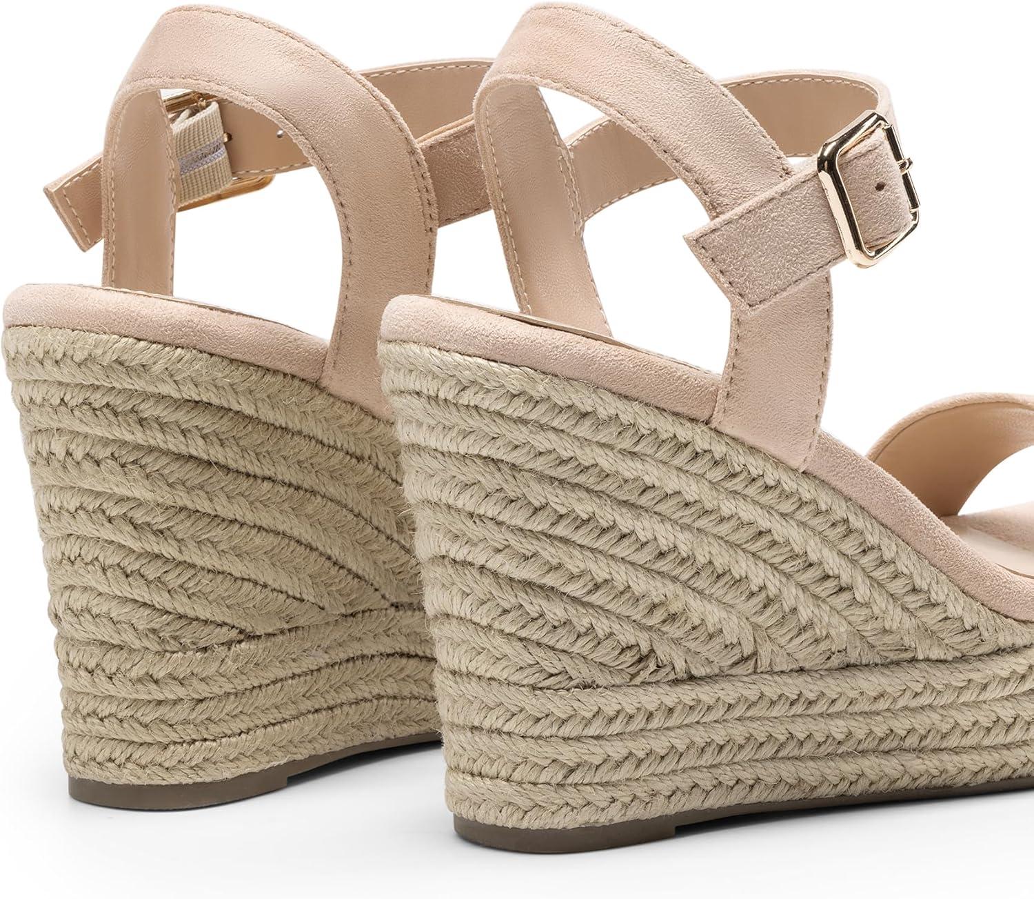 imageDREAM PAIRS Womens Platform Wedges Sandals Comfortable Open Toe Espadrilles Sandals Dressy Buckle Ankle Strap Summer ShoesAll Nude