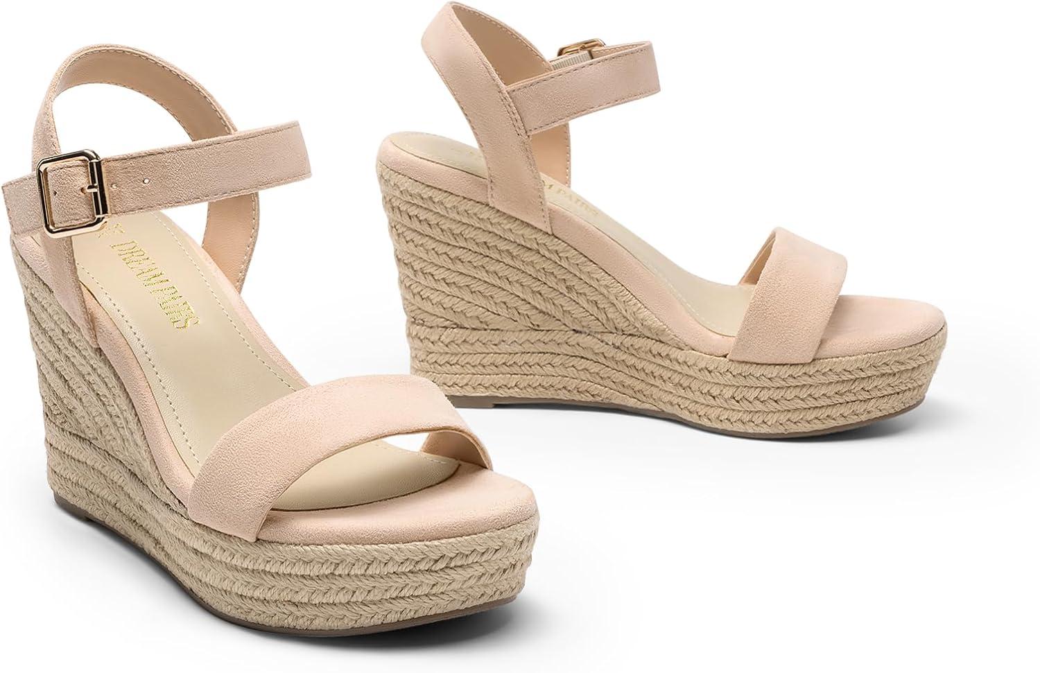 imageDREAM PAIRS Womens Platform Wedges Sandals Comfortable Open Toe Espadrilles Sandals Dressy Buckle Ankle Strap Summer ShoesAll Nude