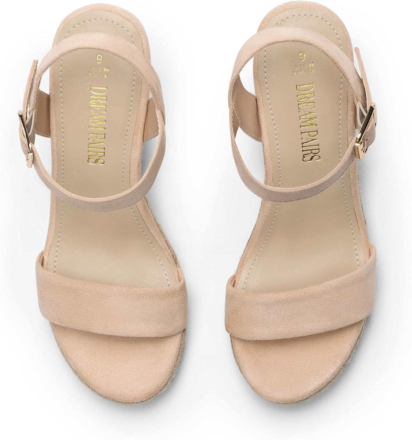 imageDREAM PAIRS Womens Platform Wedges Sandals Comfortable Open Toe Espadrilles Sandals Dressy Buckle Ankle Strap Summer ShoesAll Nude