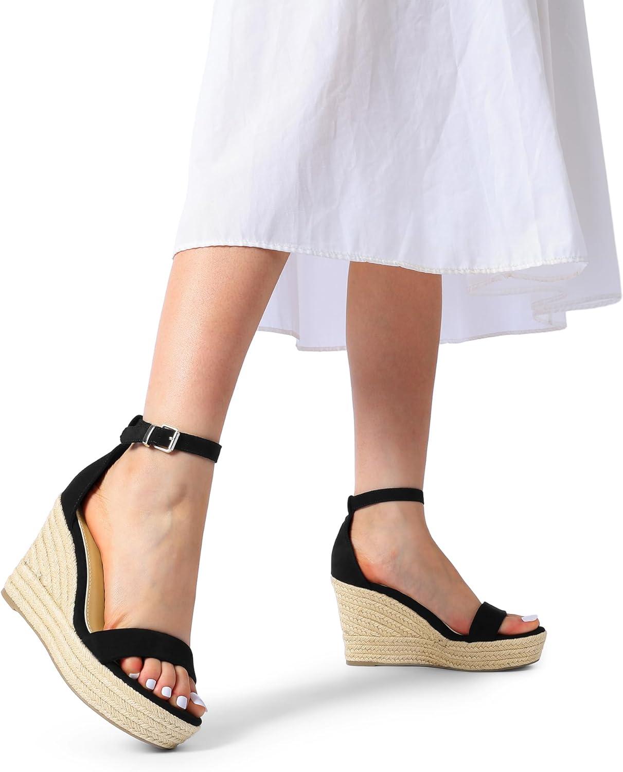 imageDREAM PAIRS Womens Platform Wedges Sandals Comfortable Open Toe Espadrilles Sandals Dressy Buckle Ankle Strap Summer ShoesBlack