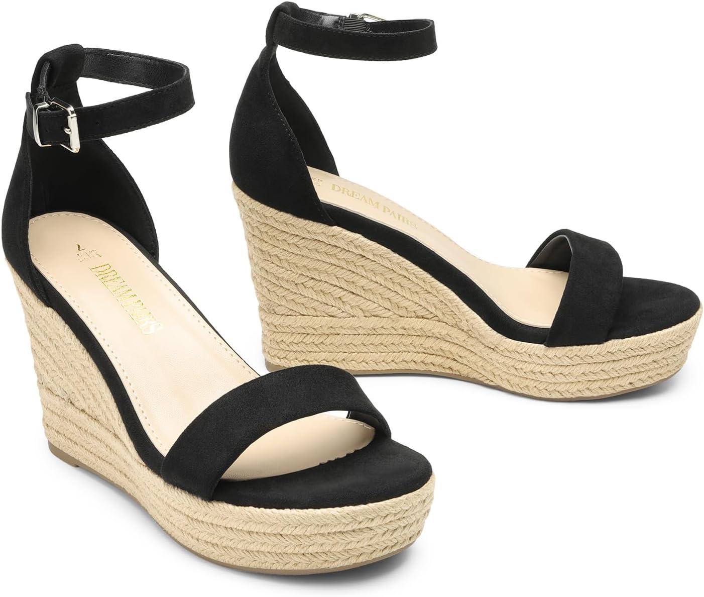 imageDREAM PAIRS Womens Platform Wedges Sandals Comfortable Open Toe Espadrilles Sandals Dressy Buckle Ankle Strap Summer ShoesBlack